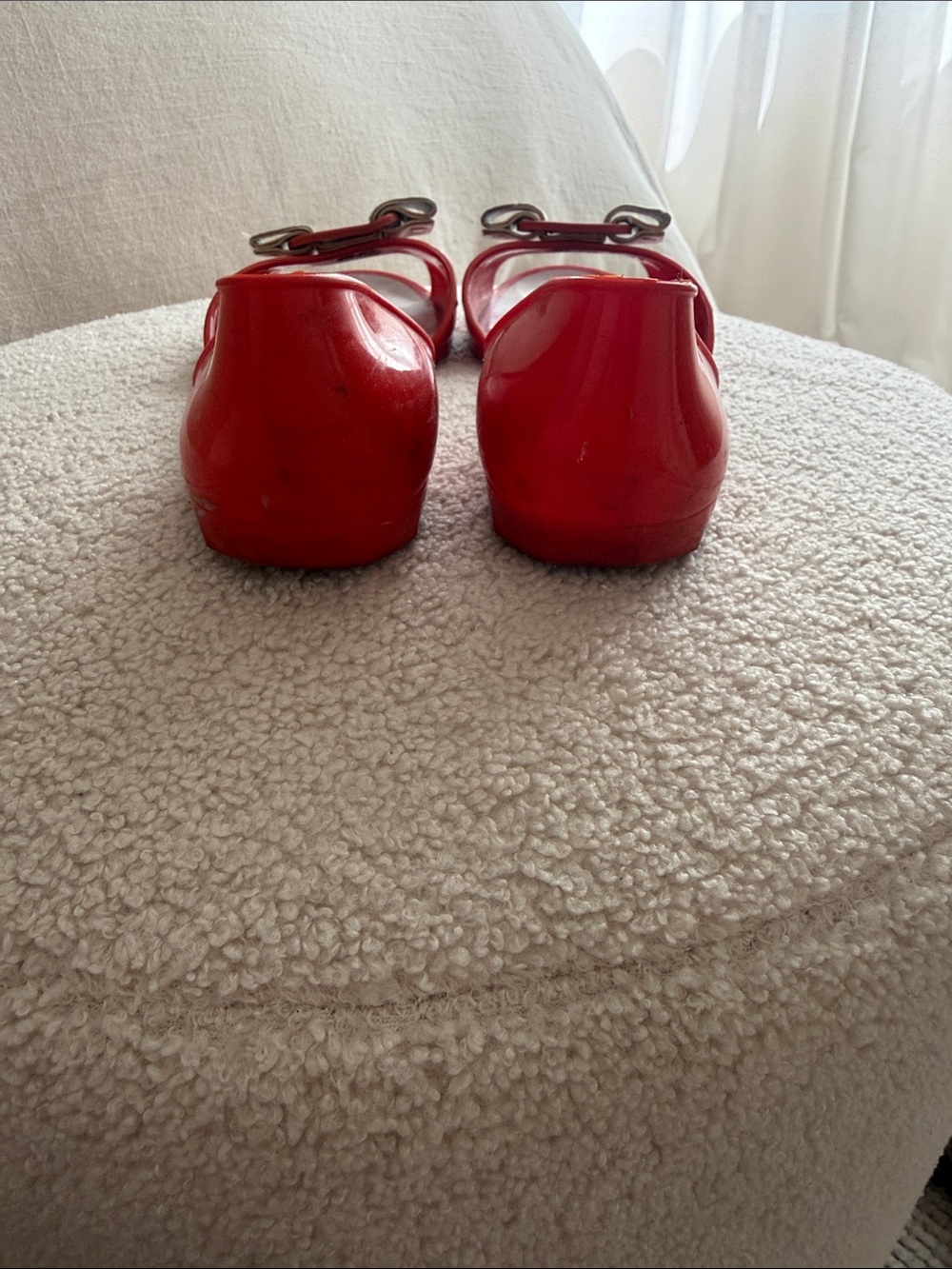 Salvatore Ferragamo Red Jelly D'Orsay Flats with Bow Accent - Picture 3 of 5